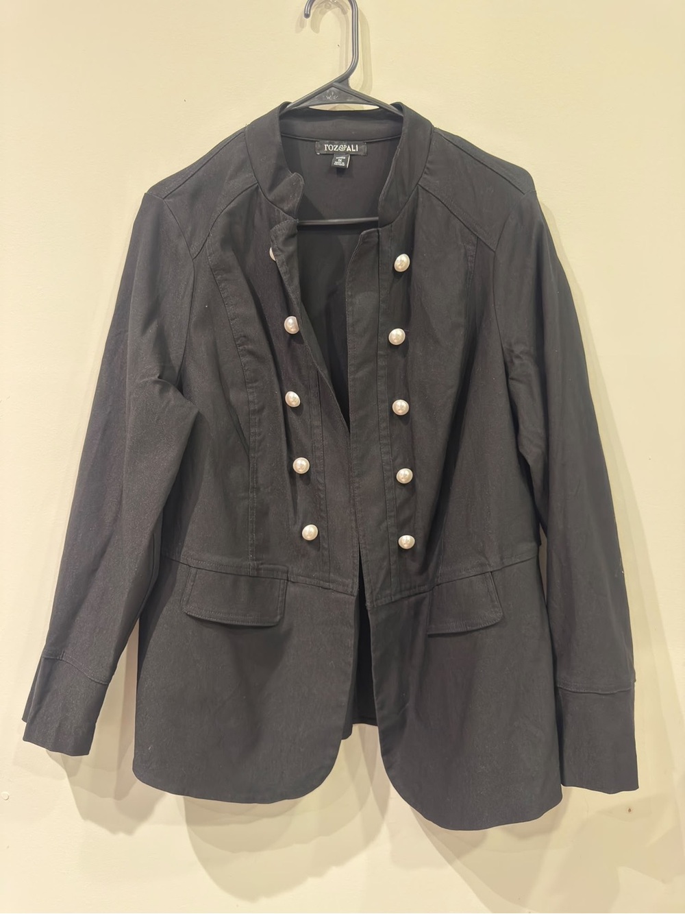 Roz & Ali Black Military-Style Jacket with Pearl Buttons